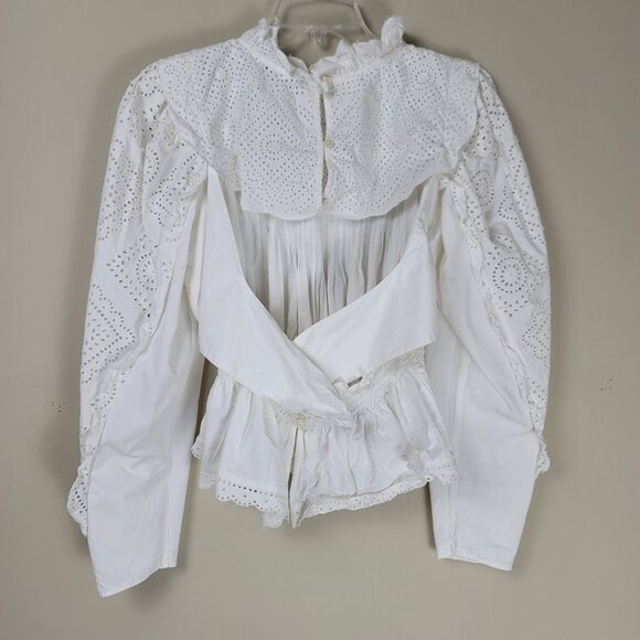Sea New York Vienne Eyelet Embroidered Blouse Top Open Back Boho Ruffle - Picture 4 of 9